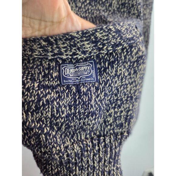 Ralph Lauren Denim & Supply Blue Herringbone Cotton Cardigan Sweater size Large - Picture 7 of 9